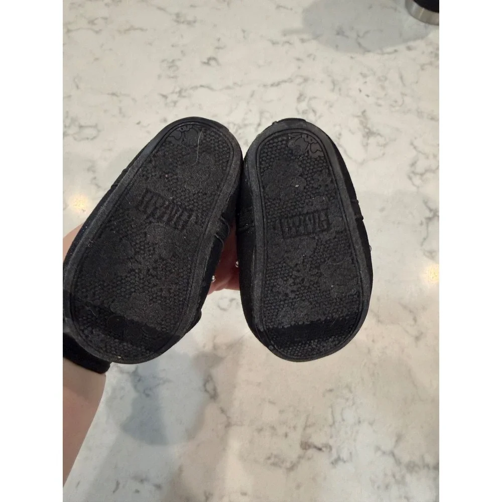 Stuart Weitzman Charlotte Black Studded Bow Baby Mary Jane Ballet Flats Size 1